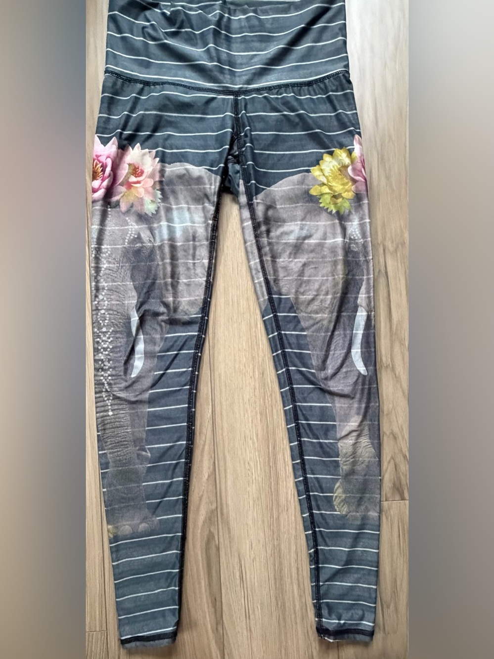 Teeki Love The Elephant Hot Pant Yoga Leggings Black Gray Ankle Length Small